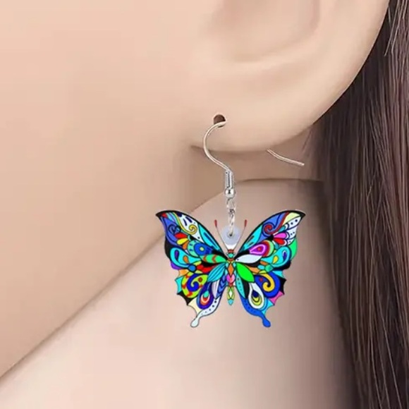 FREE with ANY PURCHASE! Colorful Butterfly Acrylic Silver Wire Earrings - Picture 2 of 5